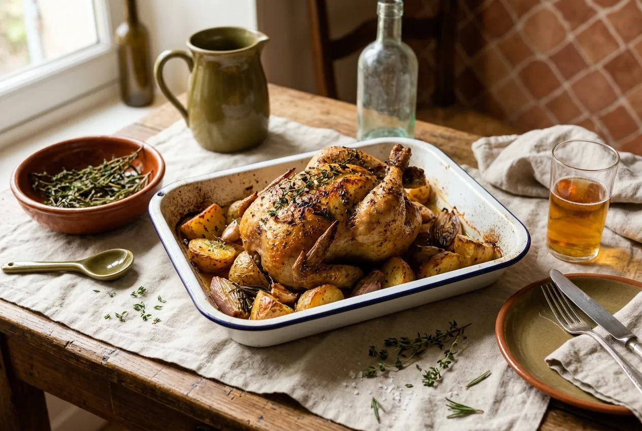 Poulet rôti et légumes de saison